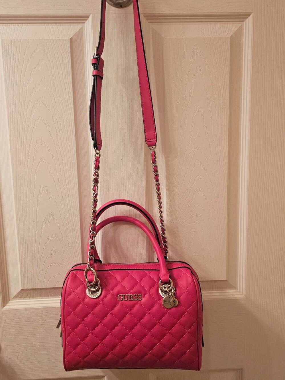 NWOT GUESS Illy Quilted Box Satchel (Style VG797005) in Pas Pink